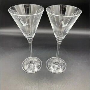 GREY GOOSE Vodka Etched Logo Set of 2 Stemmed 3 oz Martini Cocktail Glasses 7.5"